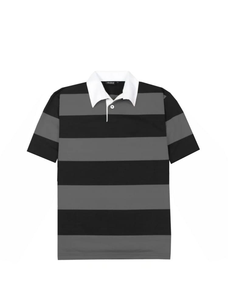 Short-Sleeved Striped Rugby Jersey Charcoal/Black