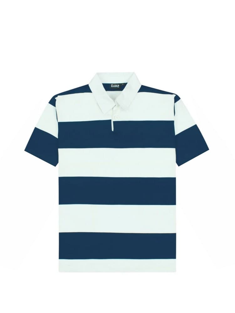 Short-Sleeved Striped Rugby Jersey Navy/White
